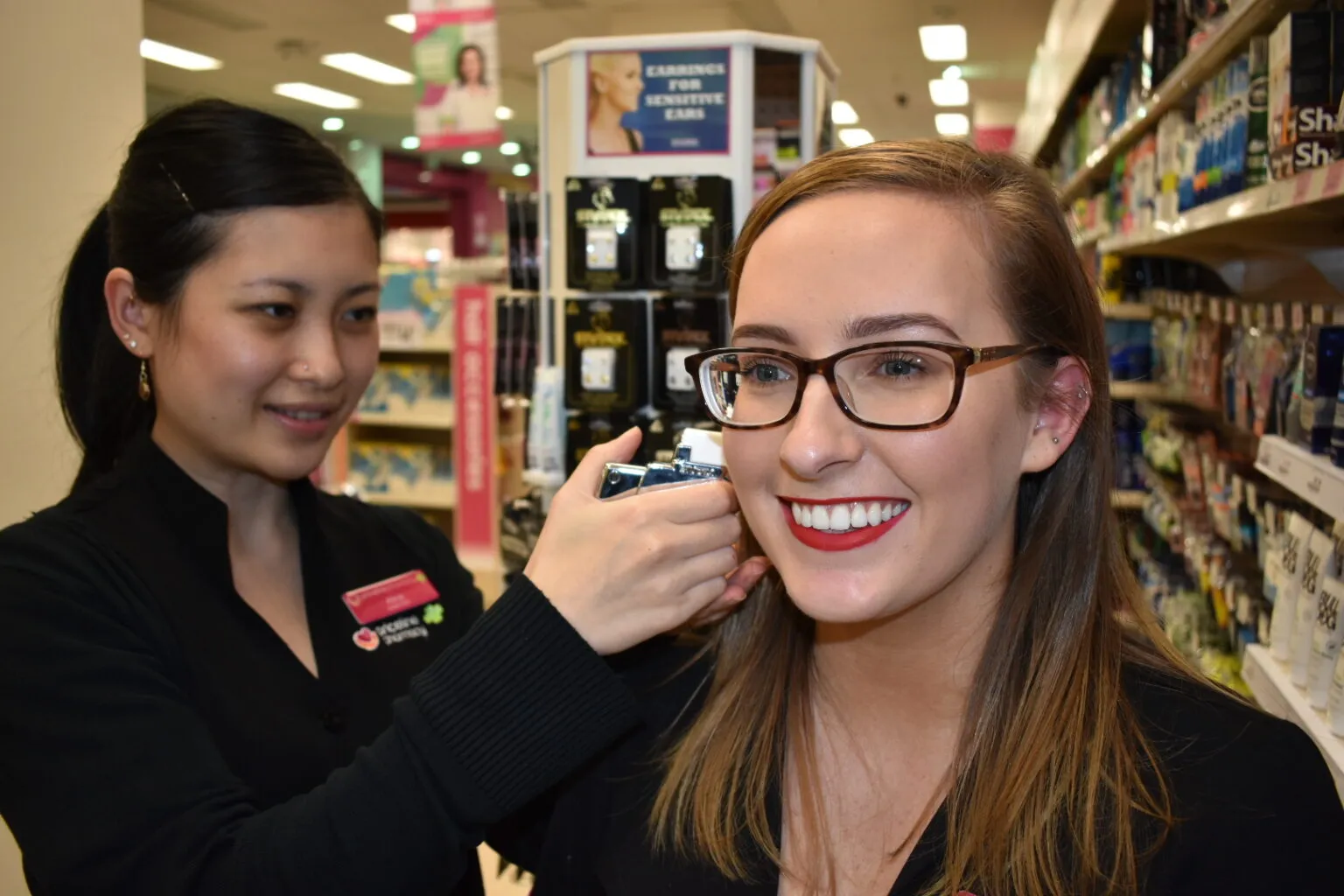 Ear piercing at Priceline Pharmacy Pacific Fair